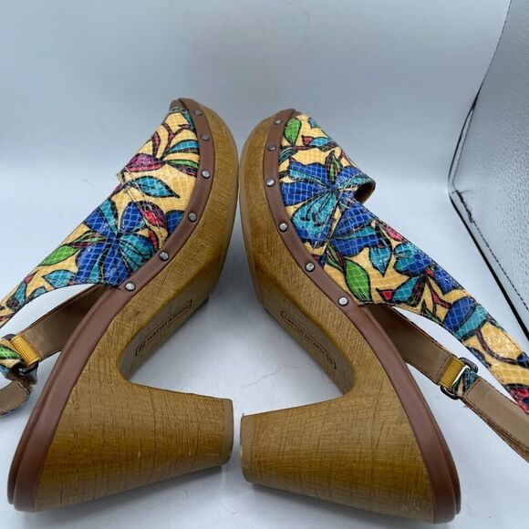NATURALIZER N5 CONTOUR Wooden Heels Floral Slingback Shoes 9 - Picture 7 of 14